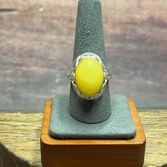 Jewelry - Sterling Silver Butterscotch Amber Ring – Size 9, Adjustable, Statement Ring